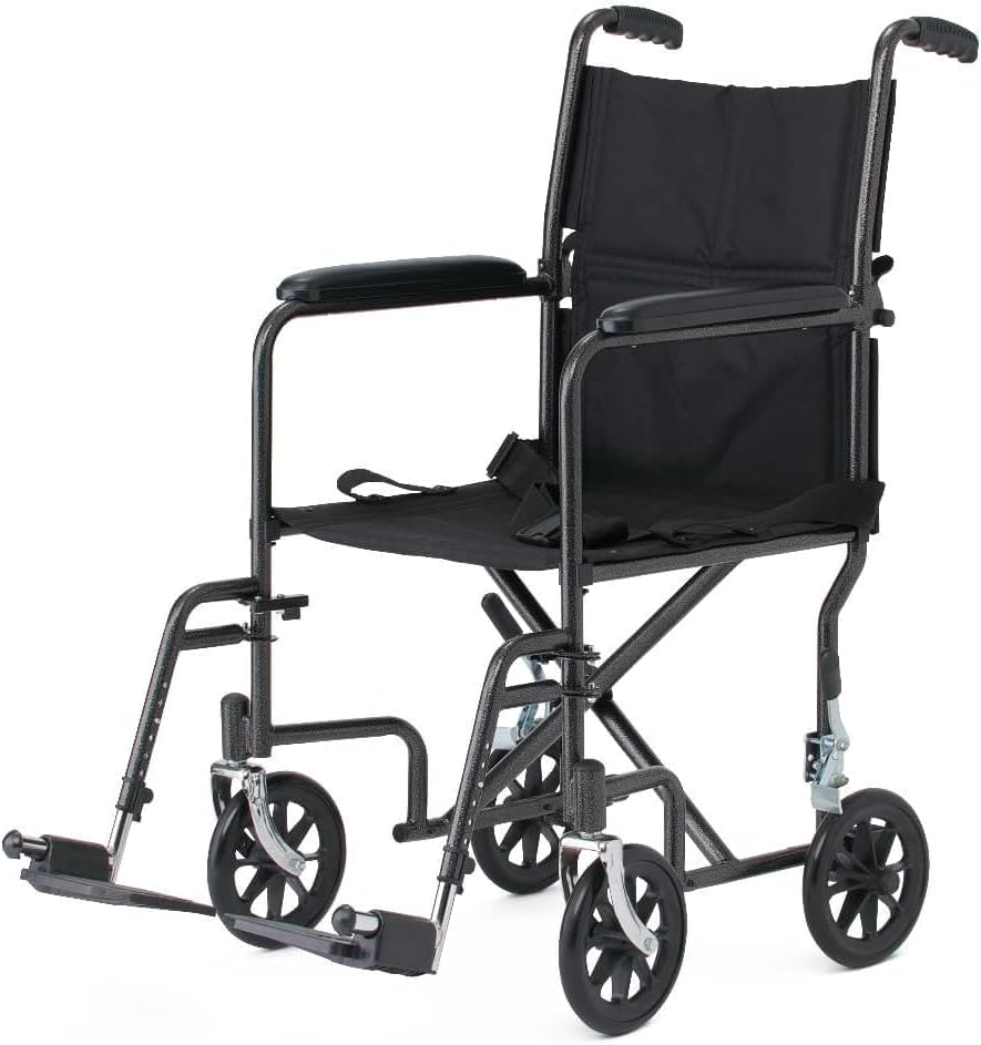 Black Hammertone Transport Chair, 19inch Seat, 300lbs Weight Capacity, Lightweight