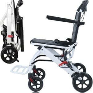 Folding Transport Wheelchair, Lightweight Wheelchair Foldable Travel Wheel Chair for Seniors (only 8.2KG), Portable Transport Chairs with Adjustable Safety Strap, PU Wheels for Smooth Rid for Elderly