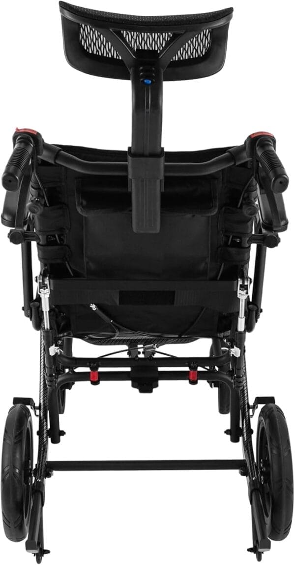 Lightweight Reclining Travel Wheelchair, Folding All Terrain Reclining Transport Wheelchair for Adults and Seniors, 18.11in Reclining Seat with Adjustable Backrest & Headrest, Support 286lbs - Image 5