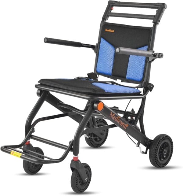 Portable Aluminum Transport Wheelchair, 11" Rear Wheels, Ultralight Folding Travel Wheelchair for Adults, Black (Seat Width:15.75")