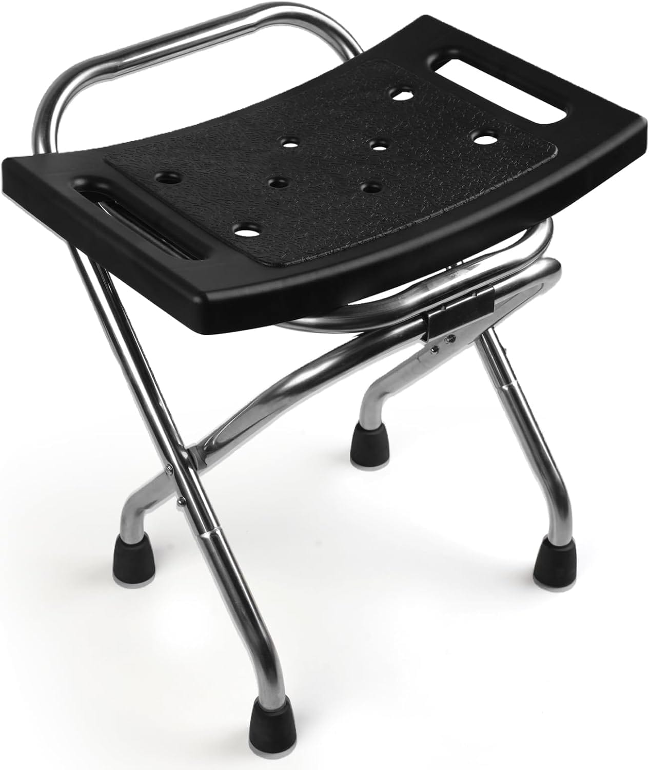 Folding Shower Seat, Stainless Eligible Shower Chair for Inside Shower, 400lbs Portable Travel Shower Stool, Safety Anti-Slip Bath Chair for Seniors, Disabled(Black)