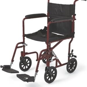 Medline Aluminum Transport Wheelchair, 8" Wheels, Supports up to 350 lbs, Red