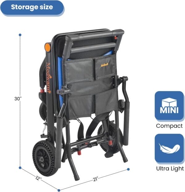 Portable Aluminum Transport Wheelchair, 11" Rear Wheels, Ultralight Folding Travel Wheelchair for Adults, Black (Seat Width:15.75") - Image 7