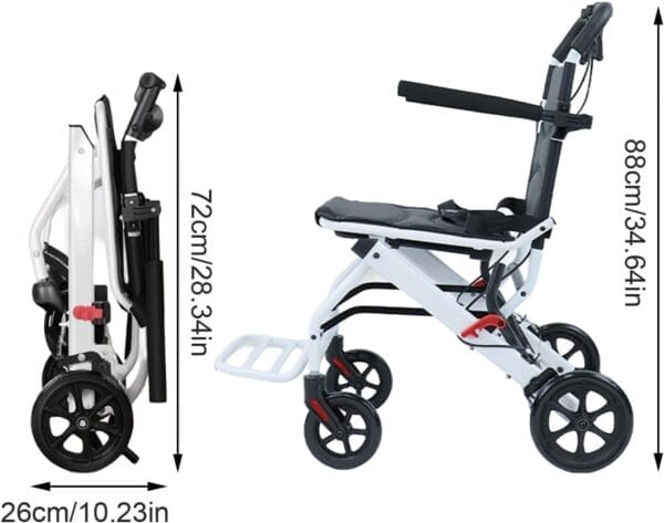 Folding Transport Wheelchair, Lightweight Portable Travel Wheel Chair for Adults, Ergonomic with Adjustable Safety Strap, Carbon Steel Frame, PU Wheels for Smooth Rid for The Elderly - Image 6