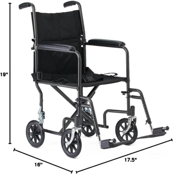Black Hammertone Transport Chair, 19inch Seat, 300lbs Weight Capacity, Lightweight - Image 8