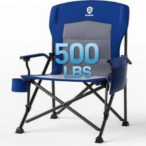 EVER ADVANCED Oversized Folding Camping Chair for Adults, Heavy Duty Lawn Chair with Side Pockets, Portable Collapsible Quad Chair for Outside, Support Up to 500lbs