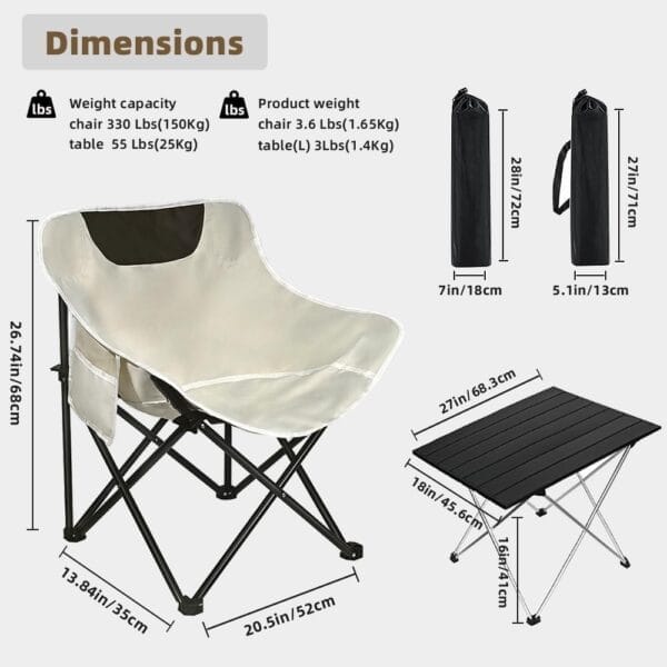 Folding Camping Chair Set of 3,Lightweight Camp Chairs with Table,Large Lawn Chair Portable for Adults Hiking,Fishing,Beach,Picnic,Patio,Travel,Carry Bag(L) - Image 2