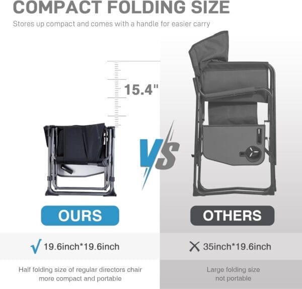 EVER ADVANCED Camping Directors' Chair with Side Table, Portable Folding with Compact Size, Heavy Duty Lawn Chair with Pocket for Camping, Lawn, Sports and Fishing, 400lbs, Black - Image 5