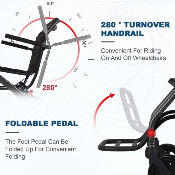 World's Lightest (Only 15lbs) Transport Wheelchairs with Telescopic Handle, Folding Transport Wheelchairs for Adults and Seniors Support 220lbs - Image 5
