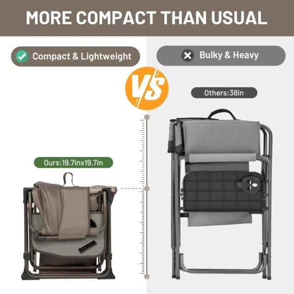 TIMBER RIDGE Heavy Duty Camping Chair with Compact Size, Portable Directors Chair with Side Table and Pocket for Camping, Lawn, Sports and Fishing, Supports Up to 400lbs, Tan 2 Pack - Image 5