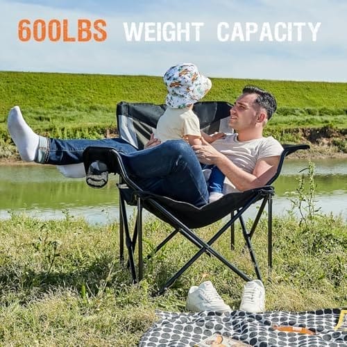 PORTAL Oversized Camping Chair Big and Tall Folding Camp Chair Portable Lawn Chairs Heavy Duty Foldable XXL Outdoor Camping Chair for Adults, Support Up to 600 lbs, Black/Grey - Image 4