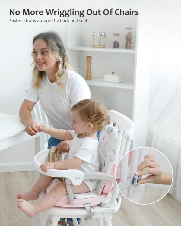 Baby Booster Seat for Dining Table with Removable Tray & Cushion, 3in1 Portable Toddler Booster Seat, 4 Height Adjustable Travel High Chair for Babies and Toddlers - Image 3