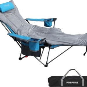 Reclining Camping Chair with Removable Footrest Lounge Chair with Headrest, Cotton Cushion, Portable Adjustable Folding Chairs for Adults Blue