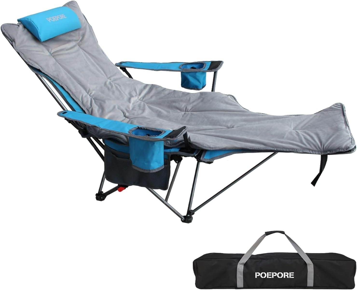 Reclining Camping Chair with Removable Footrest Lounge Chair with Headrest, Cotton Cushion, Portable Adjustable Folding Chairs for Adults Blue