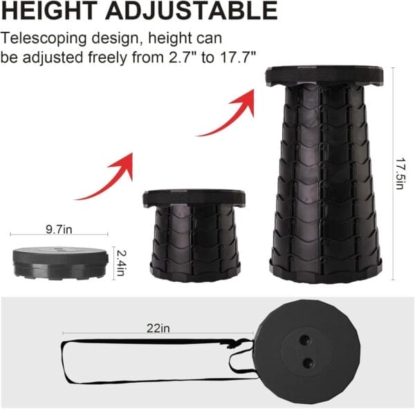 Upgraded Foldable Stool Thickened, Portable Collapsible Stool Retractable Stool for Fishing, Hiking Tours, BBQ, Parties, Outdoor Activities (Black) (1) - Image 3