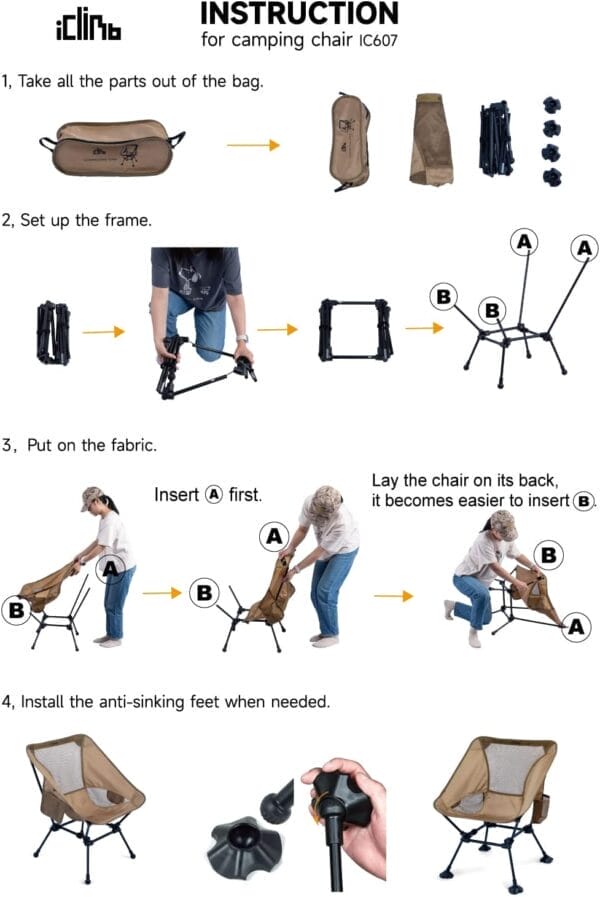 iClimb Ultralight Compact Camping Folding Beach Chair with Anti-Sinking Large Feet - Image 7