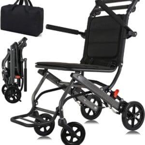 World's Lightest (Only 15lbs) Portable Transit Travel Wheelchair, Folding Transport Wheelchairs for Adults and Seniors Support 220lbs, Lightweight Aluminum Wheelchair for Elderly