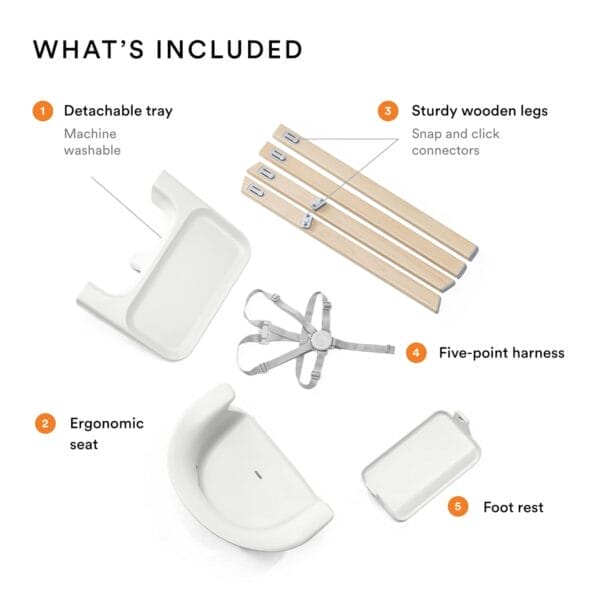 Stokke Clikk High Chair, White - All-in-One High Chair with Tray + Harness - Light, Durable & Travel Friendly - Ergonomic with Adjustable Features - Best for 6-36 Months or Up to 33 lbs - Image 3