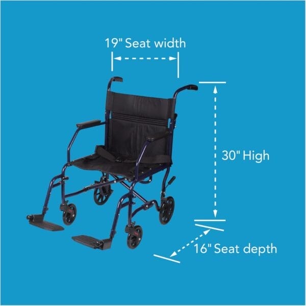 Carex Transport Wheelchair With 19 inch Seat, Folding Transport Chair with Foot Rests, Foldable Lightweight Wheelchair Foldable for Storage and Travel - Image 9