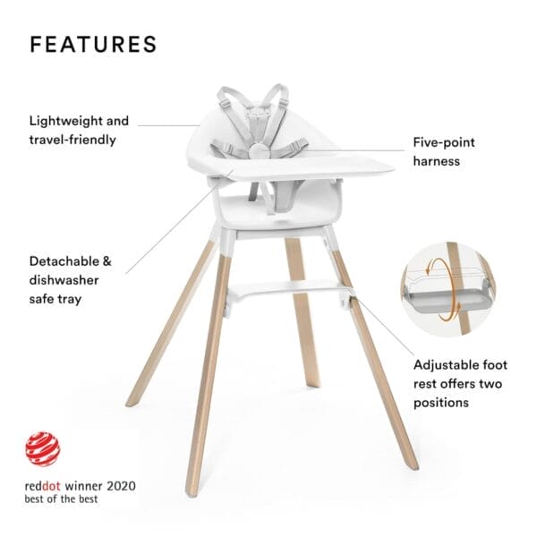 Stokke Clikk High Chair, White - All-in-One High Chair with Tray + Harness - Light, Durable & Travel Friendly - Ergonomic with Adjustable Features - Best for 6-36 Months or Up to 33 lbs - Image 2