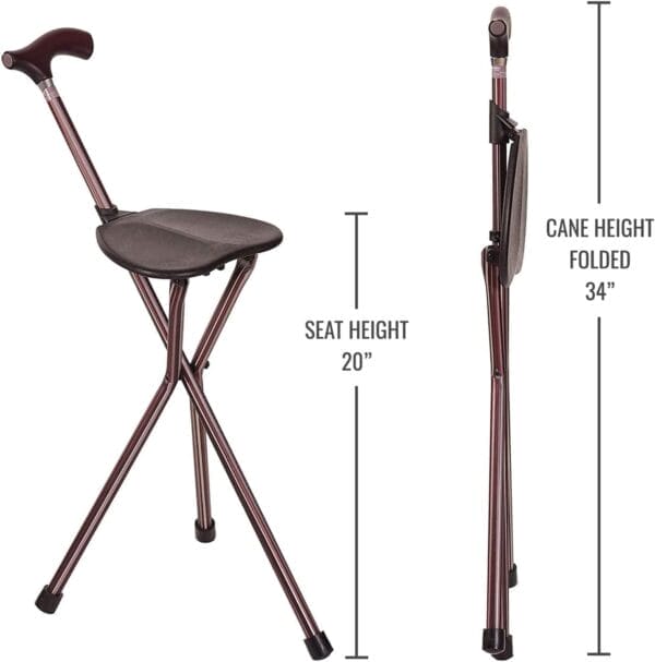 Switch Sticks Folding Walking Cane With Seat For Seniors & Adults, 34” Tall Quad Cane Chair, Lightweight Aluminum Frame - Supports 220 Lbs, Ergonomic Non-Slip Handle - Travel & Outdoor - FSA/HSA - Image 3