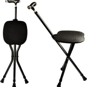 Hold 440 lbs Folding Canes with Seat Walking Stick Height Adjustment Cane Seat Capacity Frosted Handle with Magnetic Therapy Stone Massage Crutches Stool