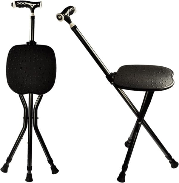 Hold 440 lbs Folding Canes with Seat Walking Stick Height Adjustment Cane Seat Capacity Frosted Handle with Magnetic Therapy Stone Massage Crutches Stool