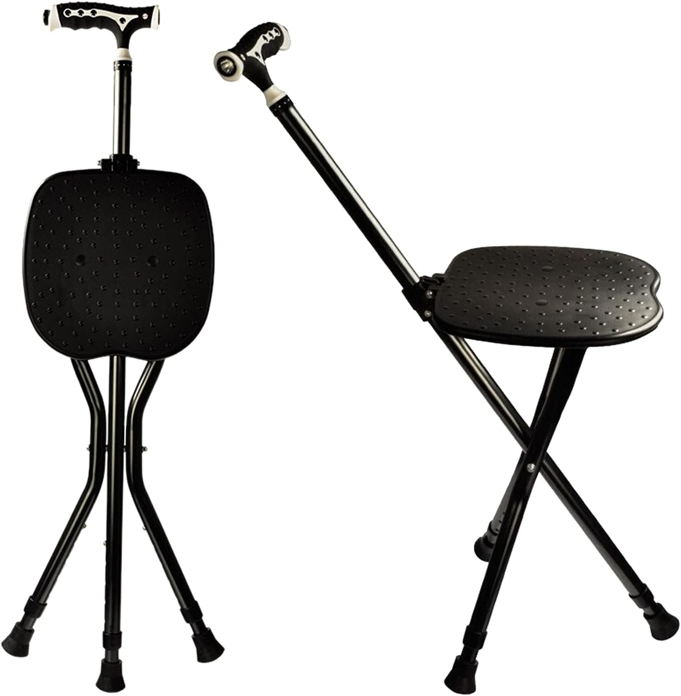 Hold 440 lbs Folding Canes with Seat Walking Stick Height Adjustment Cane Seat Capacity Frosted Handle with Magnetic Therapy Stone Massage Crutches Stool