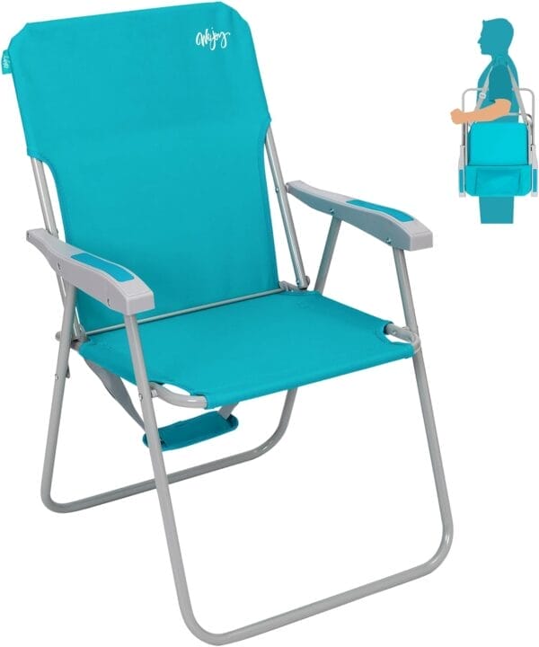 #WEJOY Folding Beach Chair for Adults, Lightweight Beach Chair with Shoulder Straps, High Back Beach Chairs with Hard Armrest, Supports 300lbs for Beach Lawn Concert