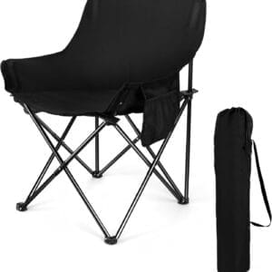 Joyfair Outdoor Camping Chair for Adult, Large Portable Folding Moon Chairs with Carry Bag for Patio Beach, Fishing, Lawn and More Outdoor Sports, 600D Oxford Fabric & Heavy Duty Steel (1, Black)