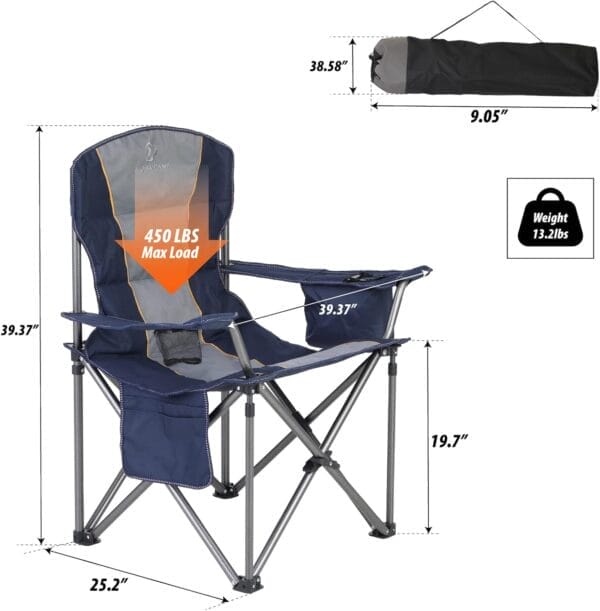 ALPHA CAMP Oversized Folding Camping Chair, Heavy Duty Portable Lawn Chairs with Cooler Bag, Side Pocket & Cup Holder, Folding Chairs for Outside Support 450 LBS - Image 2