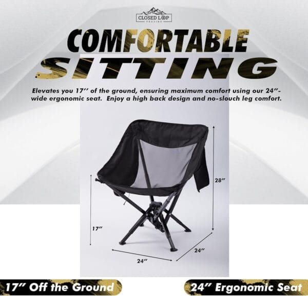 Outdoor Folding Chair | Lightweight, Compact, & Portable Design with Carry Bag | Quick Setup, Heavy Duty, & Comfortable Chair for Camping, Fishing, Lawn, & Beach (Black-Wide) - Image 2