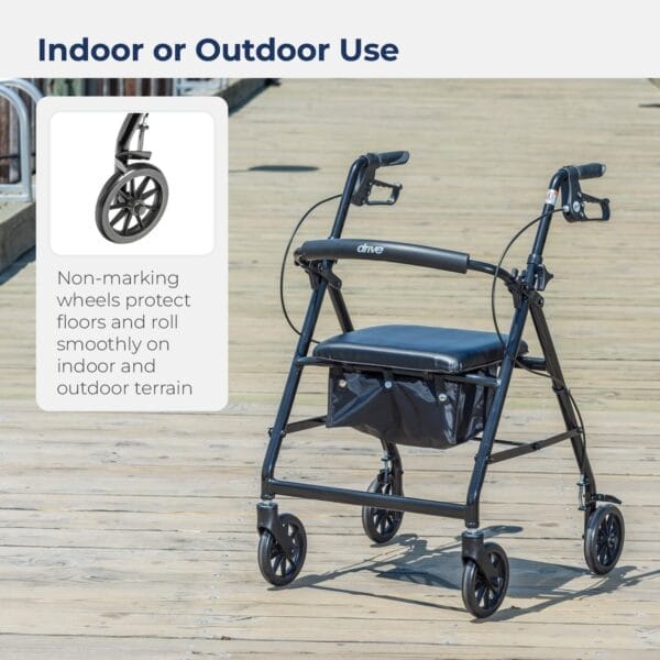 Drive Medical R726BK Foldable Rollator Walker with Seat, Black - Image 4