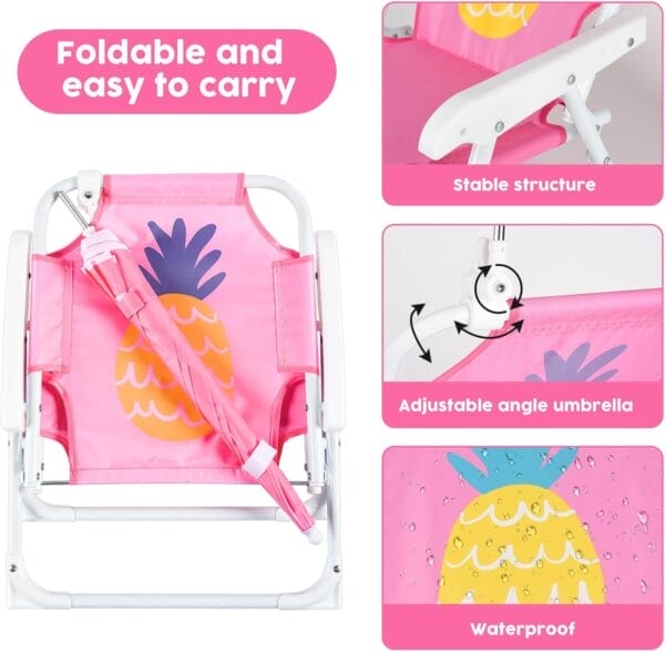 PLULON Kids Beach Chair with Umbrella - Folding Lawn & Camping Chair with Summer Shade for Beach, Pool, Travel & Outdoor (for 1-5 Years Old) - Image 4