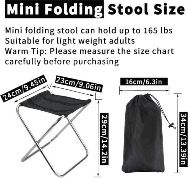 2Sets Portable Mini Folding Camping Stool, Lightweight Camp Chair for Fishing Hiking, Compact Collapsible Travel Footstool for Outdoor, Beach, Backyard, Lawn,Picnic with Carry Bag,10.35" x 8.86" - Image 3