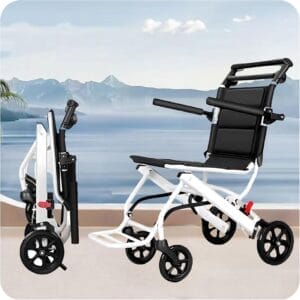 Folding Transport Wheelchair, Transport Wheelchair Lightweight Foldable, Portable Transit Travel Chair for Adults with Adjustable Safety Strap PU Wheels, Transport Wheel Chair for Elderly