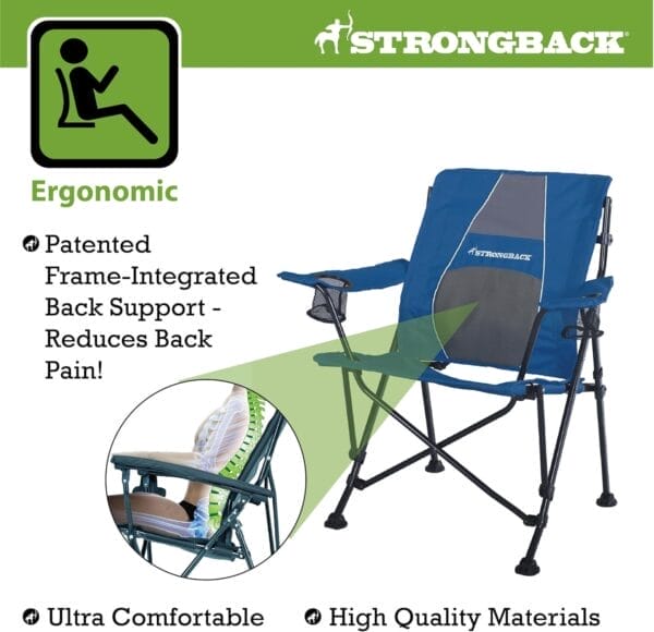 STRONGBACK Camping Chair Guru Heavy Duty Camping Chairs with Lumbar Suppor - Backpack Folding Camp Chair - Navy - Image 7