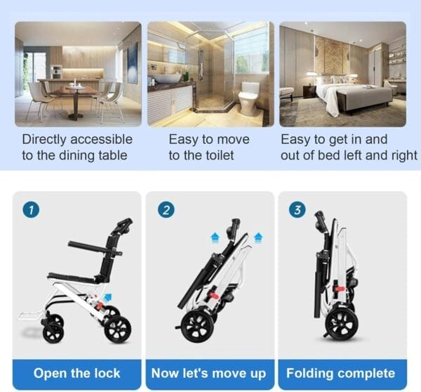 Folding Transport Wheelchair, Transport Wheelchair Lightweight Foldable, Portable Transit Travel Chair for Adults with Adjustable Safety Strap PU Wheels, Transport Wheel Chair for Elderly - Image 6