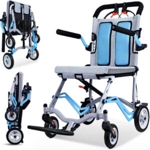 Ultra-Light Transport Wheelchair - Folding Portable Wheelchair with Hand Brake - Trolleys for Elderly Aircraft Travel