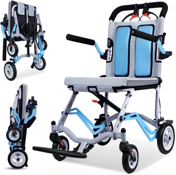 Ultra-Light Transport Wheelchair - Folding Portable Wheelchair with Hand Brake - Trolleys for Elderly Aircraft Travel