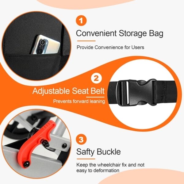 Ultra-Light Transport Wheelchair (only 15lb), Folding Portable Wheelchair with Hand Brake, Trolleys for Elderly Aircraft Travel, Wheelchairs for Adults (with Travel Bag) - Image 5