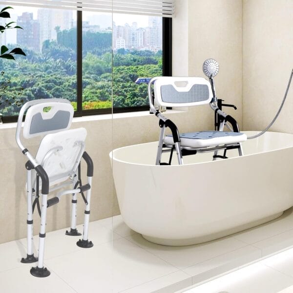 Shower Chair for Inside Shower,Foldable Shower Chair for Elderly and Disabled, Adjustable Height Chairs with Padded Arms and Back for Bathroom,Compact and Comfortable,350 lbs Capacity (Regular) - Image 7
