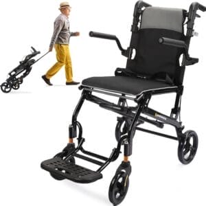 Wheelchairs for Adults,Utral-Lightweight(only 19.4lbs) Transport Chair, Foldable and PortableTravel Wheelchair with Telescopic Handle,Portable FoldingTransfer Wheelchairs for Seniors(Grey)