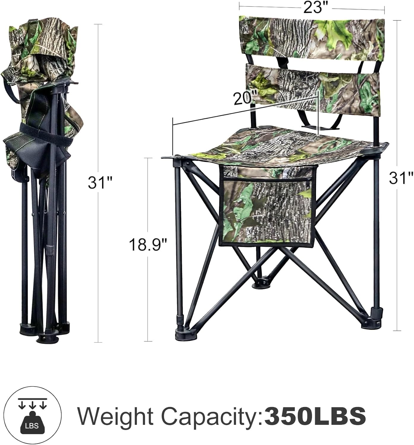 Extra Large Tripod Fishing Chair with Backrest Portable Hunting Chair with Cup Holder for Camping, Hiking, Outdoor - Image 3