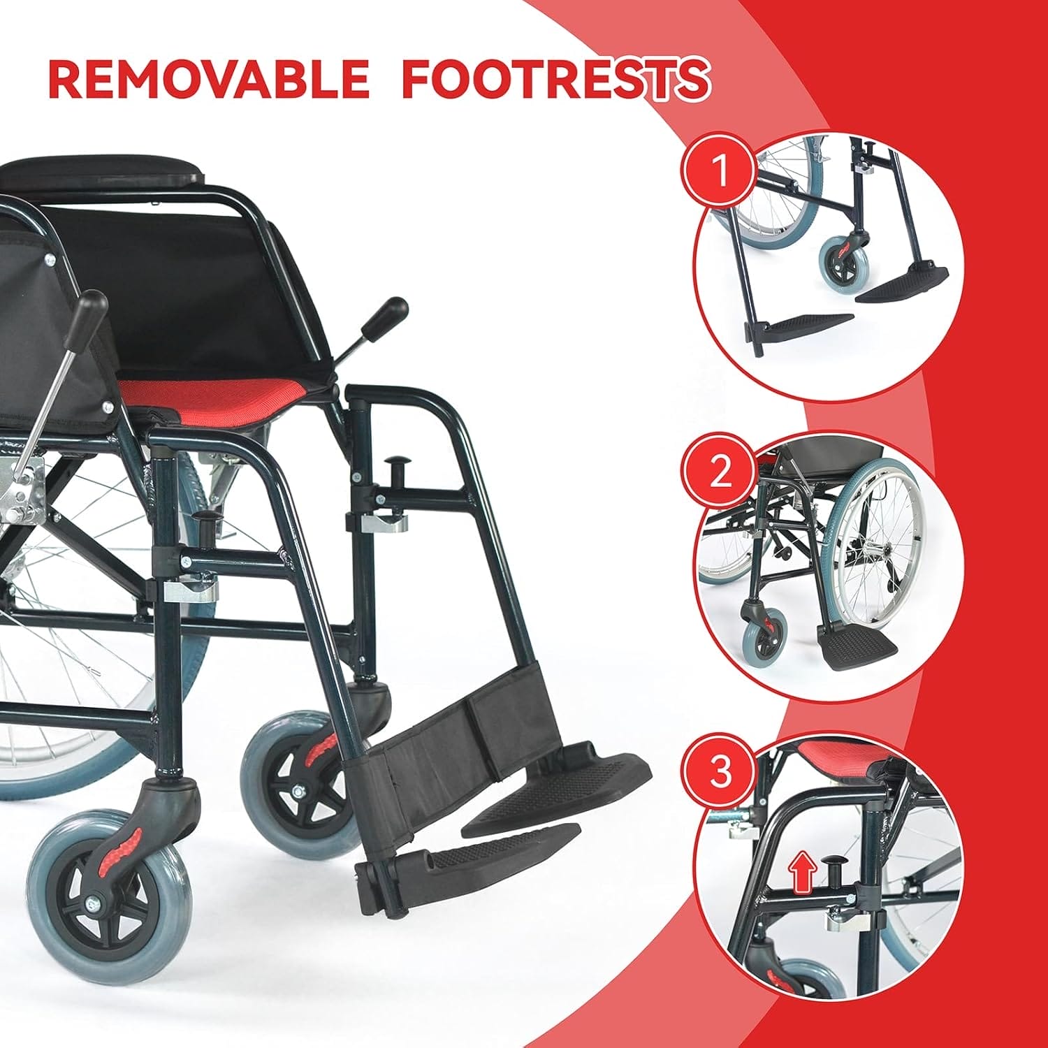 Ultra Lightweight Foldable Wheelchair, Wheelchairs for Adults, Weights only 22 lbs, Portable & Transport Wheelchair with Handbrakes, Swing Away Footrests and Anti-tippers - Image 7