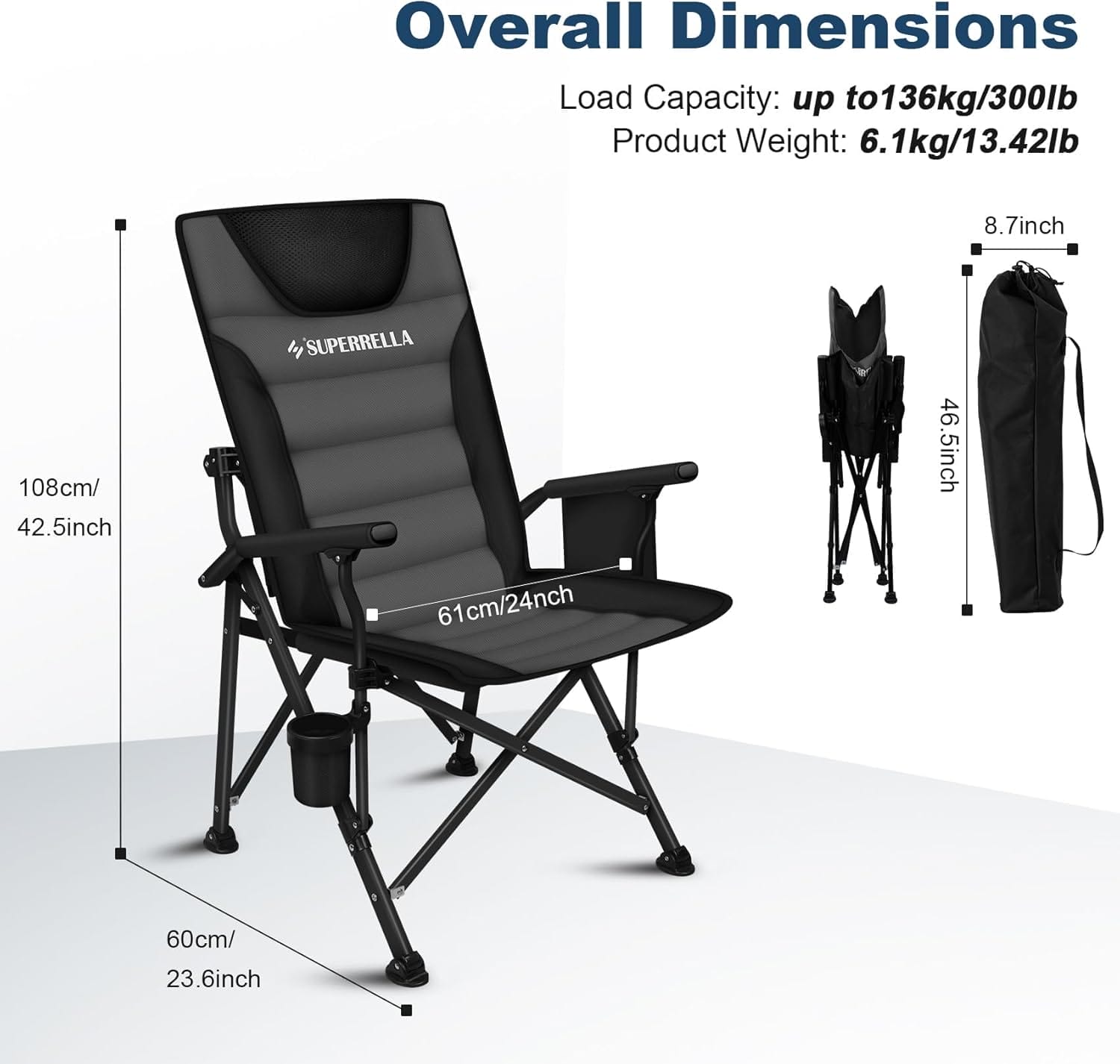 Supperella Movable Backrest Camping Chair for Adults with Cup Holder Folding Lawn Chairs for Outdoor Activities, Sports, Travel & Picnic - Image 3