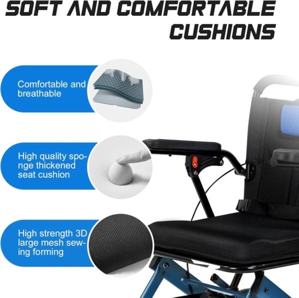 20 LBS Lightweight Foldable Transport Wheelchair for Adults & Seniors - 10” Honeycomb Tires, Double Handbrake, Aluminum Frame, Holds 220 LBS, Portable for Travel & Daily Use - Image 6