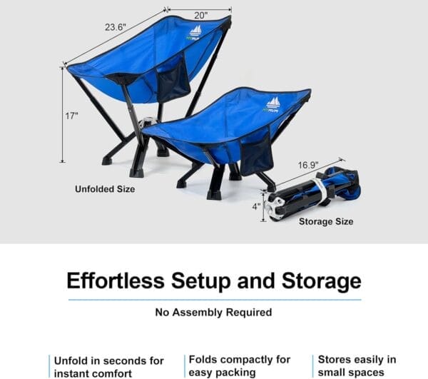 Camping Chairs for Adults, Supports 600 Lbs Lightweight Folding Camping Chair, Collapses to Size of Water Bottle Portable Camping Chair for Outdoor, Beach, Lawn, Travel, Picnics - Image 2