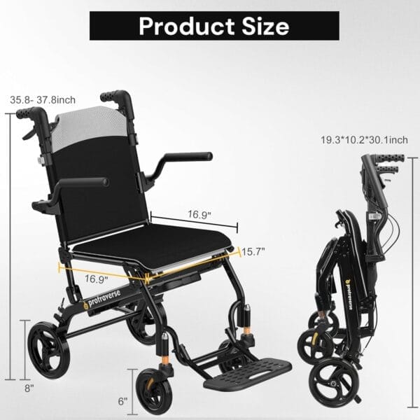 Wheelchairs for Adults,Utral-Lightweight(only 19.4lbs) Transport Chair, Foldable and PortableTravel Wheelchair with Telescopic Handle,Portable FoldingTransfer Wheelchairs for Seniors(Grey) - Image 3