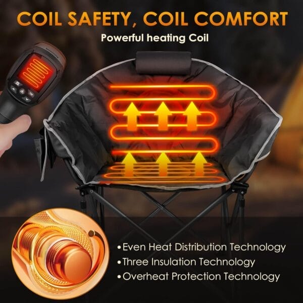 Suteck Oversized Heated Camping Chair, Heated Chairs Outdoor Sports W/3 Heat Levels for Back & Seat, Portable Folding Heated Lawn Chairs for Patio Outdoor Travel, (Battery NOT Included) - Image 4